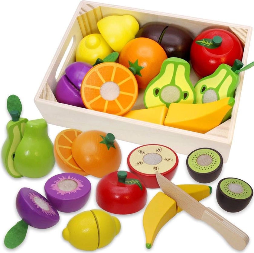 Airlab Jouet Bois Fruits Légumes de Coupe pour Dinette Enfant, Cuisine Jeux Accessoire Aliment Nourriture, Jouet Éducatif Éveil Montessori, Cadeau Anniversaire Pâques Halloween Noël Garçon Fille Bébé : Amazon.fr: Jeux et Jouets