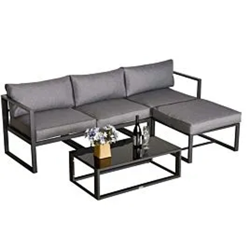 Outsunny 5 Piece Aluminium Sofa Set with Padded Cushions
