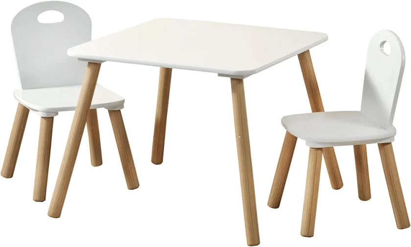 Kesper | Table pour enfant avec 2 chaises, matériau : panneau de fibres, dimensions : 55 x 55 x 45 cm, couleur : blanc | 17712 13