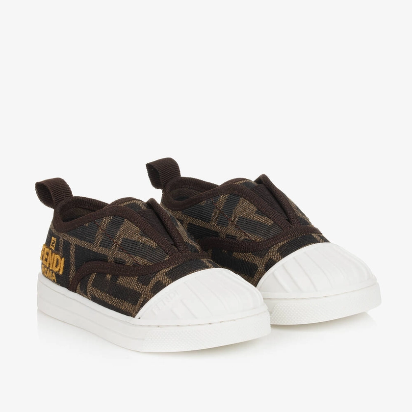Fendi Brown Woven FF Baby Trainers