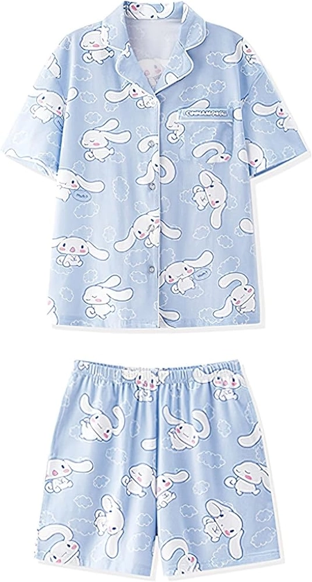 Kawaii Cartoon Pajamas Two-Piece Set Cute Kitten Pajamas Women'S Pink Casual Shorts Sleepwear Pajamas Set