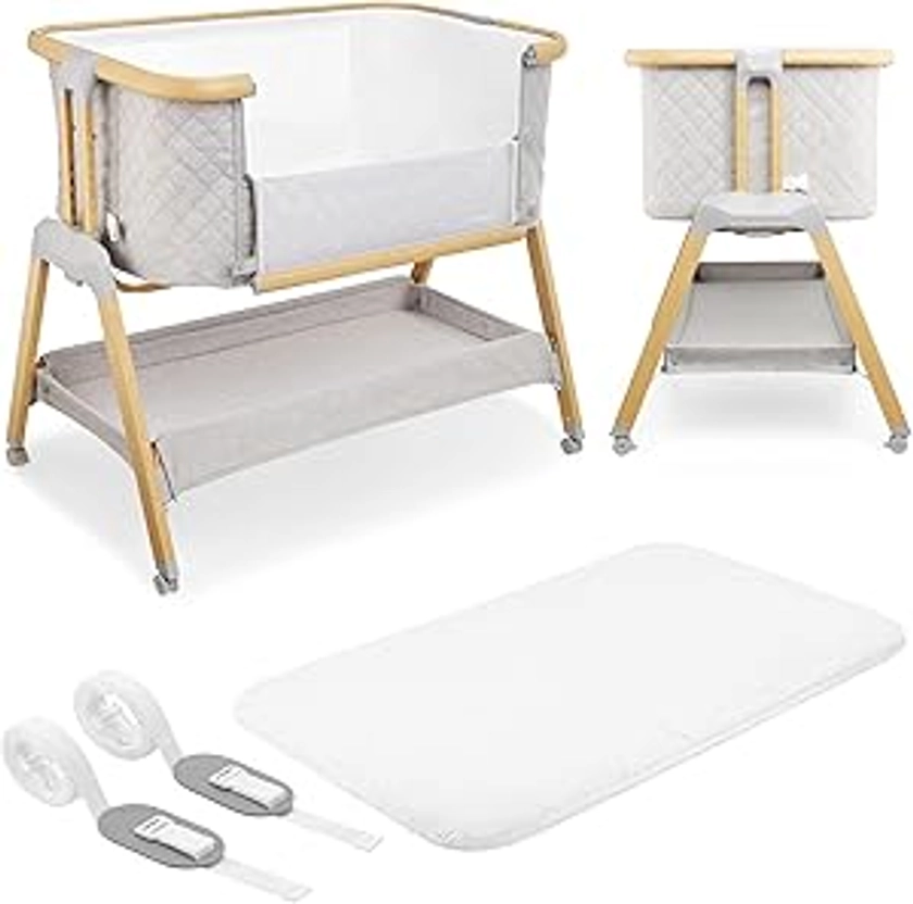 Moby-System, Dreemy Lit Supérieur 3 en 1, pour Enfants jusqu'à 9 kg, Réglage de la Hauteur 7 Niveaux, 4 Roulettes De Transport, Paroi Latérale Amovible, Étagère Sous Lit