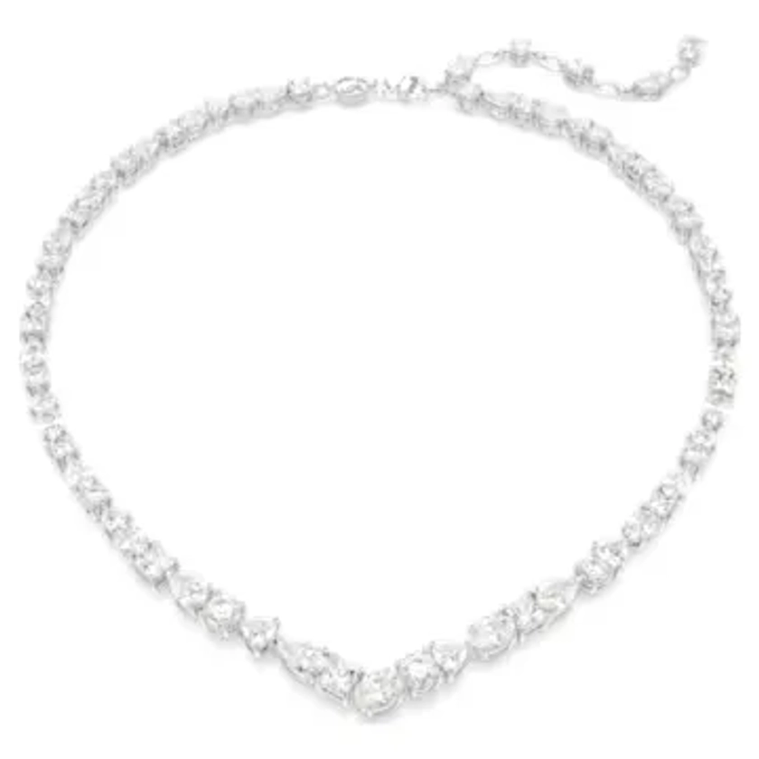 Mesmera necklace, Mixed cuts, White, Rhodium plated