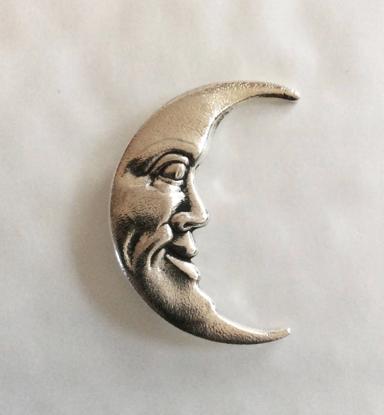 Moon Brooch Art Nouveau Style Moon Brooch Pin, Man in the Moon Textured Silver Plated - Etsy UK
