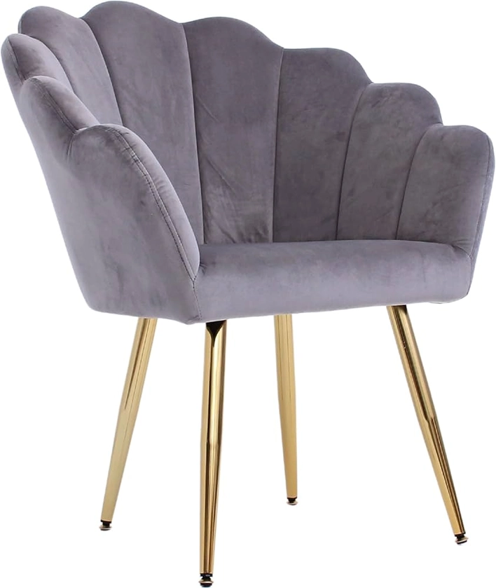 NOVECRAFTO Grey Velvet Vanity Chair with Gold Plating Metal Legs - Elegant Lounge Accent Chair for Bedroom, Living Room or as Stunning Dressing Table Chair - Soft, Comfortable and Stylish