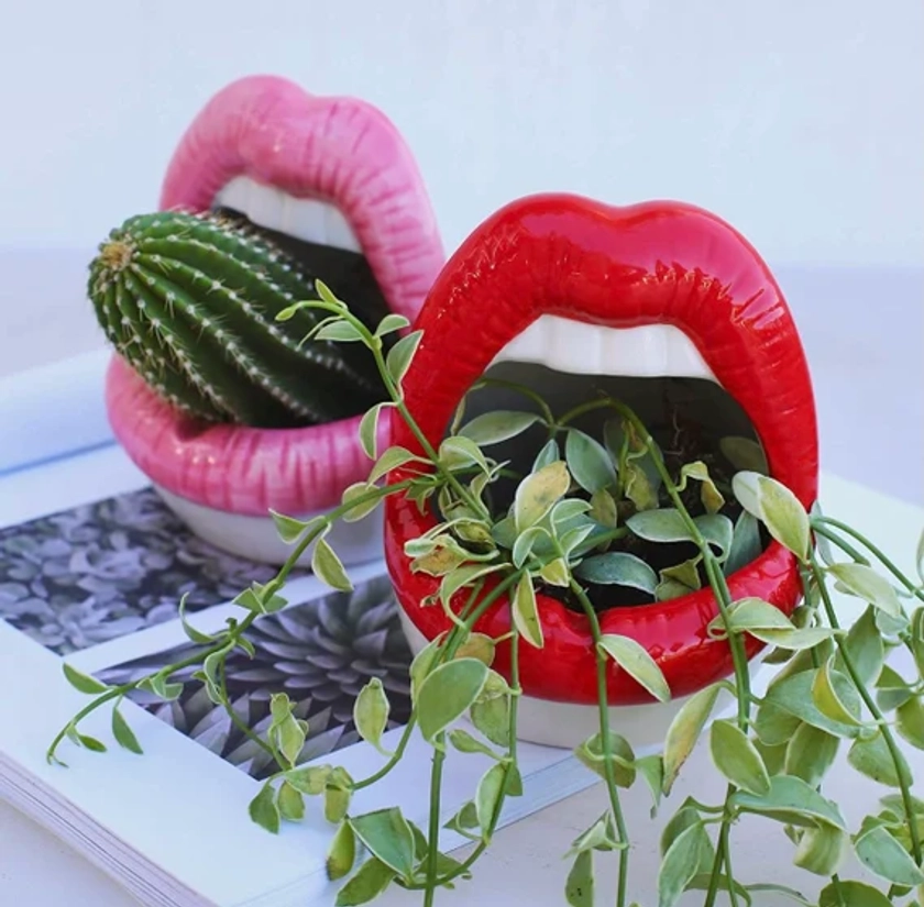 Ceramic Lips Planter | Mouth Planter | Cute Planter | Flower Pot | Lips Ashtray | Christmas Gifts | Funny Planter | Succulents