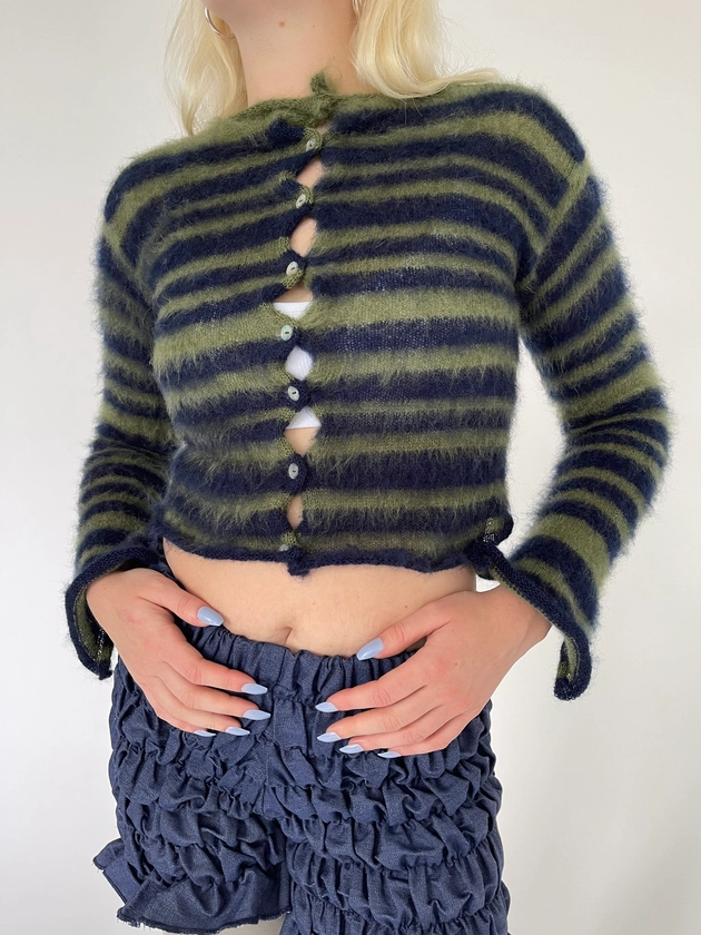 Mohair button up cardigan - Navy/Khaki - MAKE TO ORDER — Molly O'Halloran Knitwear