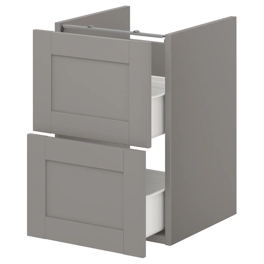 ENHET élément bas lavabo av 2 tiroirs, gris/gris avec cadre, 40x42x60 cm - IKEA