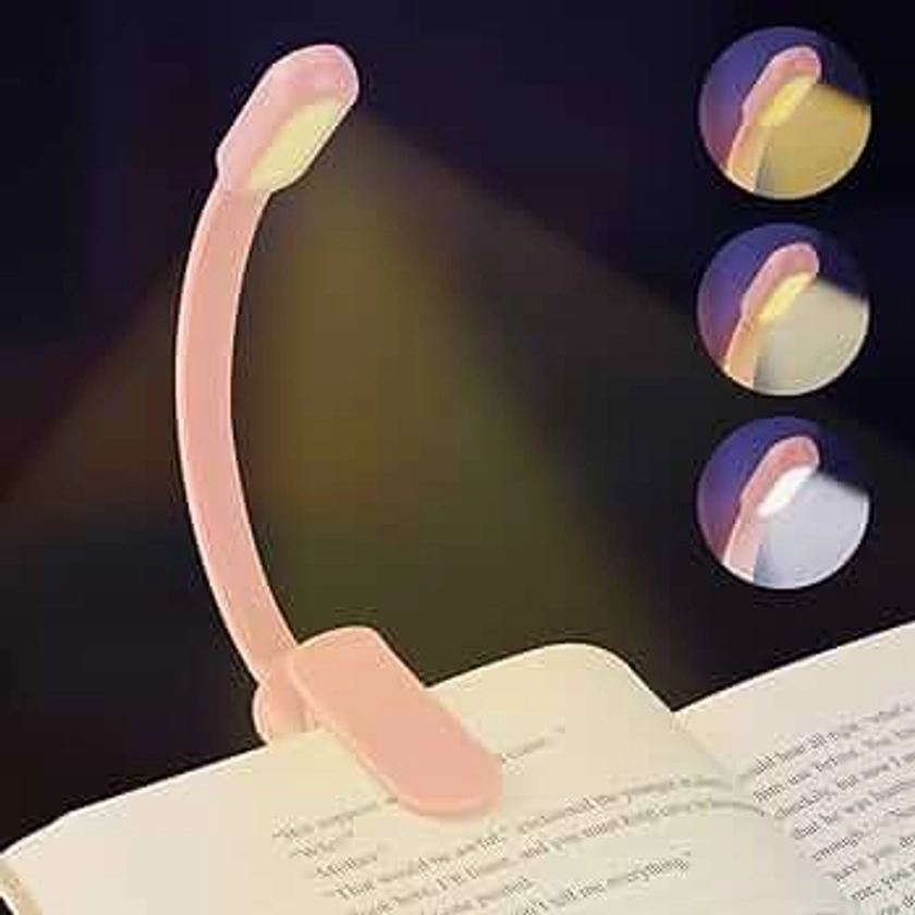 Book Light, LED Book Light with Touch Control USB Rechargeable Clip on Reading Light Flexible Dimmable Book Lamp with 3 Brightness Modes Long Battery Life for Bed, Tablet, E-Reader, Pink