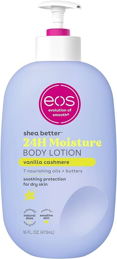 eos Shea Better Body Lotion- Vanilla Cashmere, 24-Hour Moisture Skin Care, Lightweight & Non-Greasy, Made with Natural Shea, Vegan, 16 fl oz