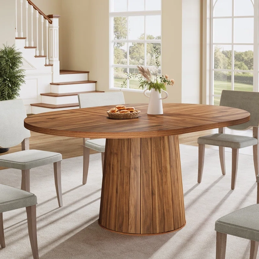 Millwood Pines 55 Inch Oval Dining Table With Wood Base For Dining Room, Kitchen | Wayfair