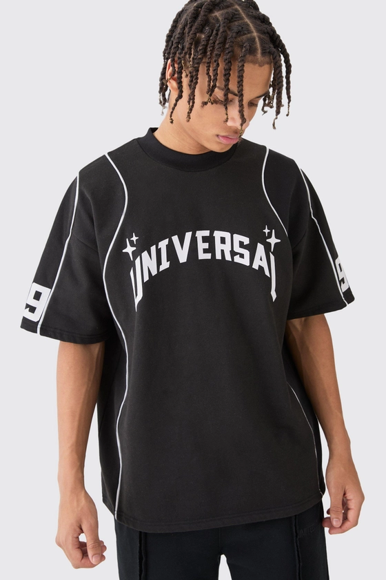 Oversized Extended Neck Universal Graphic T-shirt | boohooMAN USA