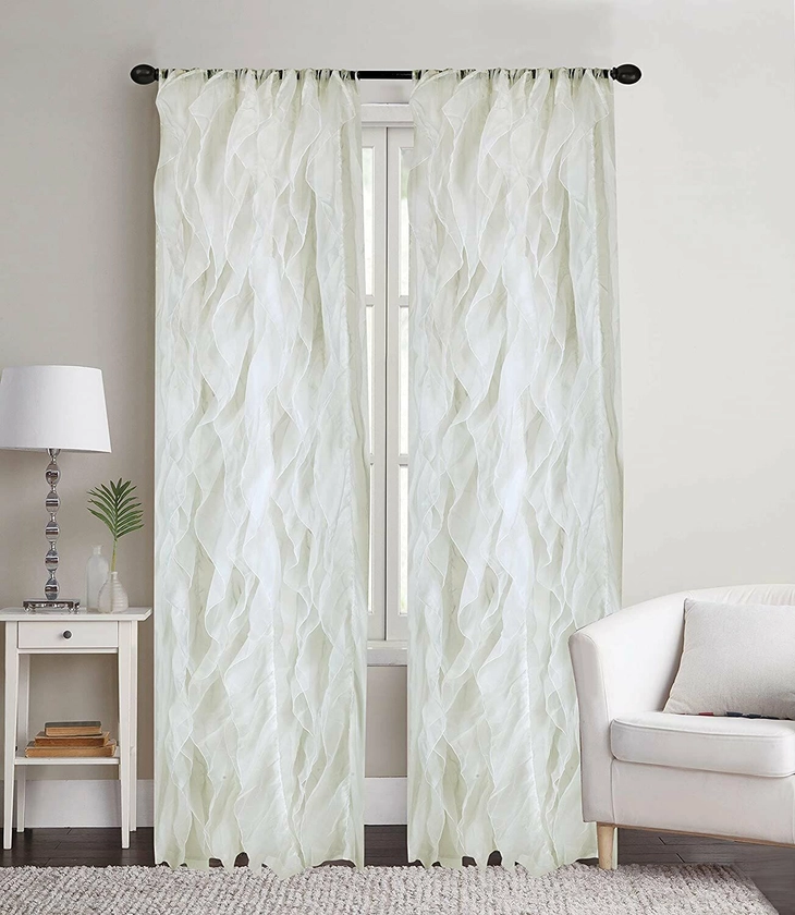 Window Cascade Curtain Panels, Ruffle 84&#034; Curtain Panels sheer with Many Colors.
