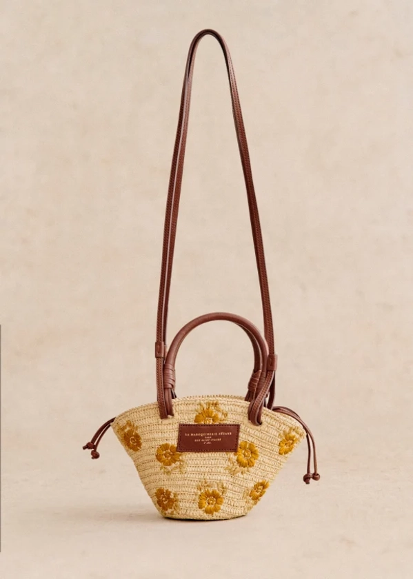 Panier Mini Justine - Raphia Broderie Fleurs Ocre - Raphia - Sézane