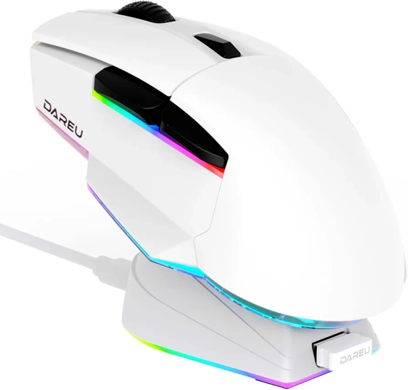 DAREU ゲーミングマウス A955 ワイヤレス RGB 白/ホワイト 無線2.4G/Bluetooth/有線USB接続可能 充電スタンド付き 12000DPI KBS2.0 プログラム可能 人間工学 120時間まで連続使用【1年間メーカー保証】