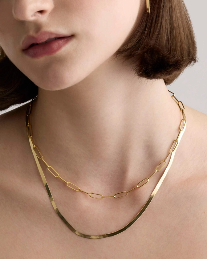 14K Gold Adjustable Herringbone Chain Necklace