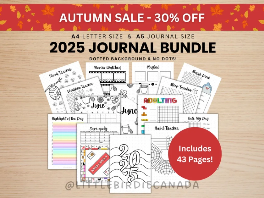 2025 JOURNAL BUNDLE PRINTABLE Journal Pages Digital Planner Pages A5 & A4 Size Value Pack 43 Journal Pages Dots and No Dots - Etsy Romania