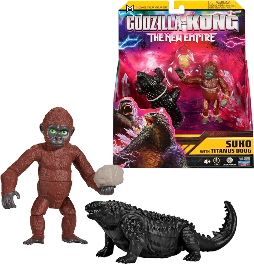 Godzilla x Kong: The New Empire, 3.5-Inch Suko and Titanus Doug Action Figure Toys, Iconic Collectable Movie Characters, Includes Signature Handheld Boulder, Toy Suitable for Ages 4 Years+
