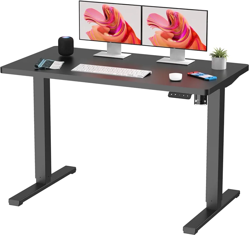 SANODESK QS+110 * 60 Electric Standing Desk Height Adjustable Standing Desk Sit Stand Desk Adjustable Desk Stand Up Desk for Home Office(Black Frame+ Black Desktop)