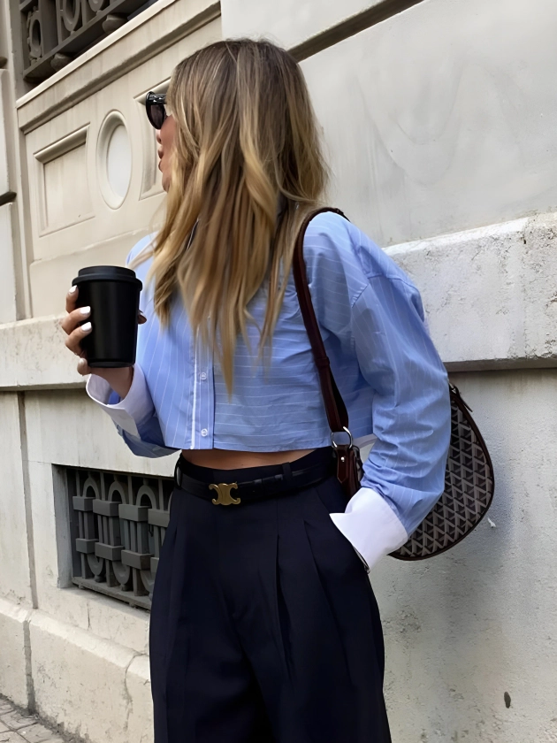 Striped Cropped Patchwork Shirt