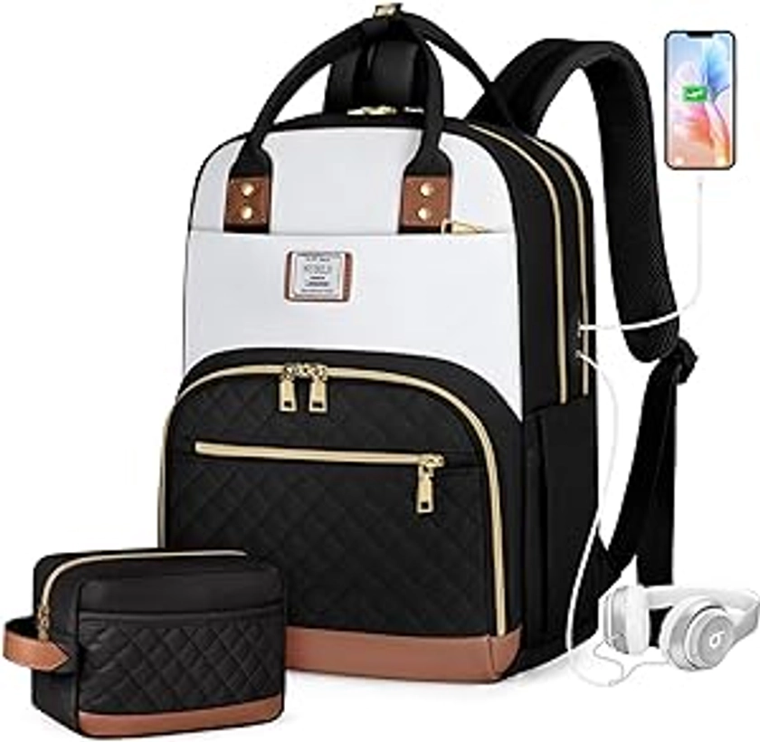Amazon.com: IGOLUMON Backpack for Women 15.6 Inch Laptop Backpack Work Business Backpacks Purse Waterproof Computer College Carry on Backpacks Nurse Bag Backbag 2 Sets Casual Daypack for Travel Black : Electronics