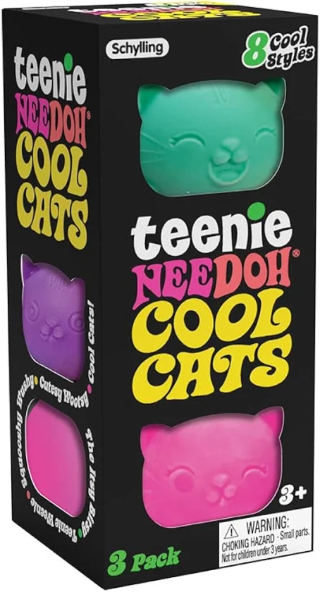 Schylling NeeDoh Teenie Cool Cat - Sensory Fidget Toy - 3 Mini Groovy Globs in Assorted Colors - Ages 3 to Adult (Pack of 1)