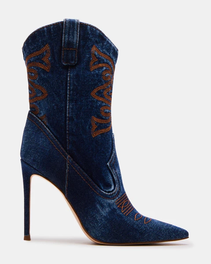 VENEZIA Denim Fabric Heeled Western Bootie | Women's Booties – Steve Madden