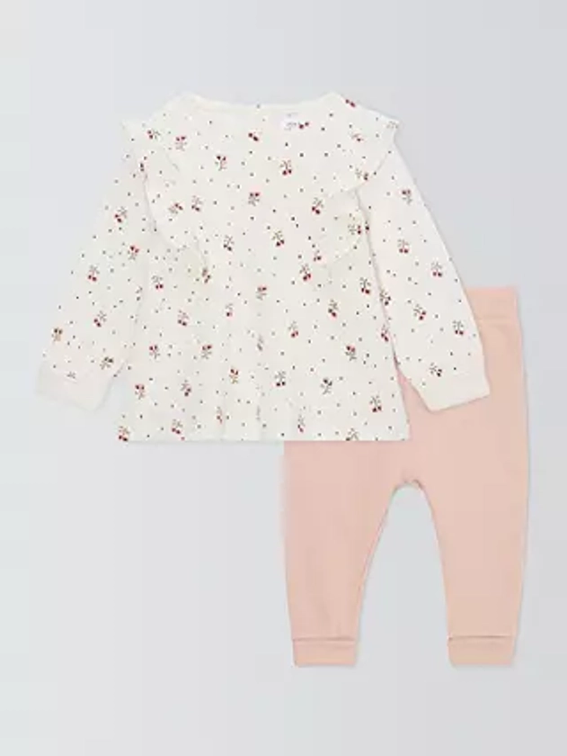 John Lewis Baby Floral Top and Ribbed Joggers Set, Pink