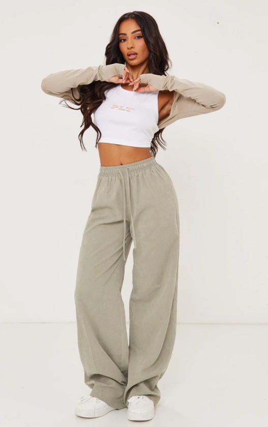 Petite Pale Green Peach Skin Cargo Trousers