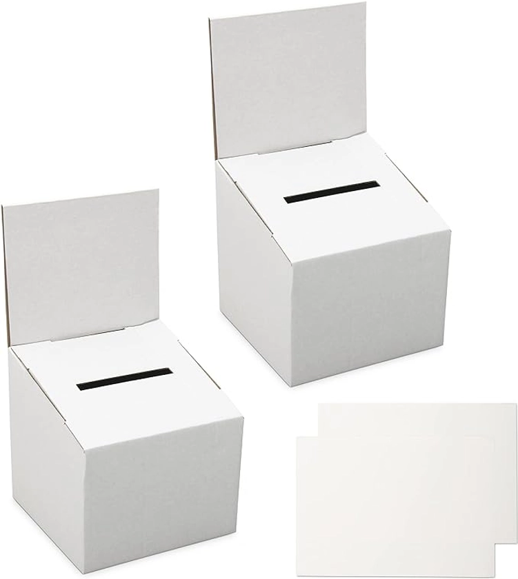 ZERIND Cardboard Ballot Box 2 Pack - Foldable - Ideal for Raffle, Donation, Fundraising, Vote and Wedding - Complete with Printable Labels : Amazon.co.uk: Stationery & Office Supplies