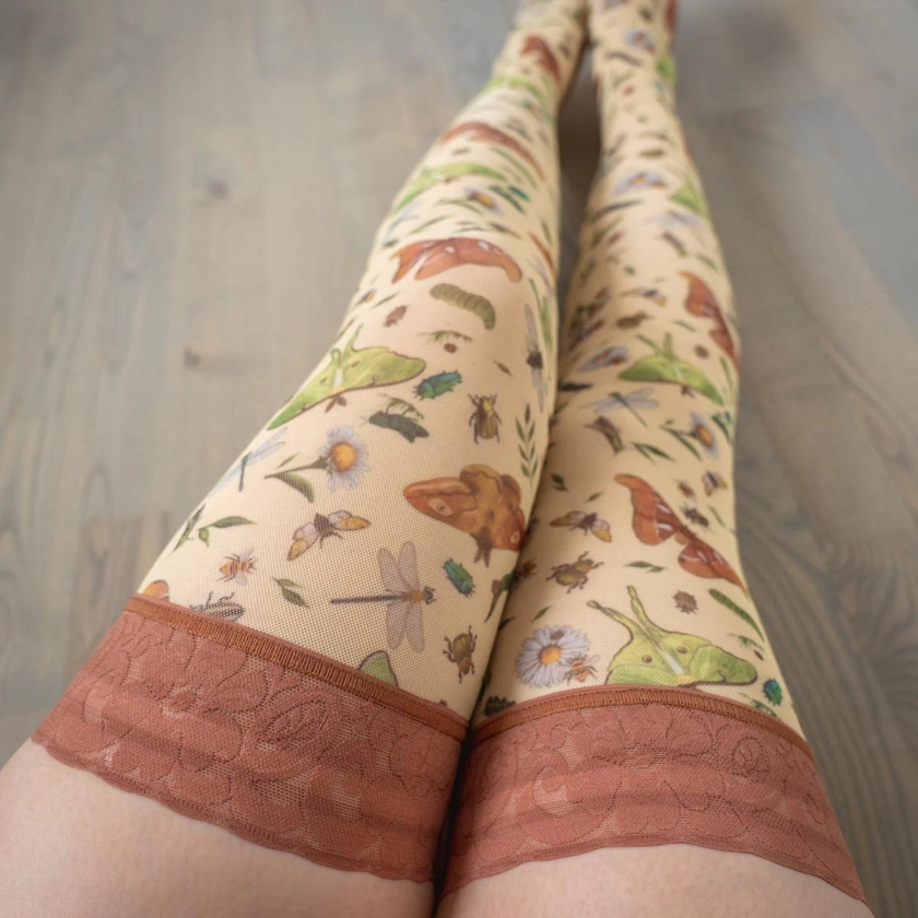Bugs Printed Mesh Stay Up Stockings