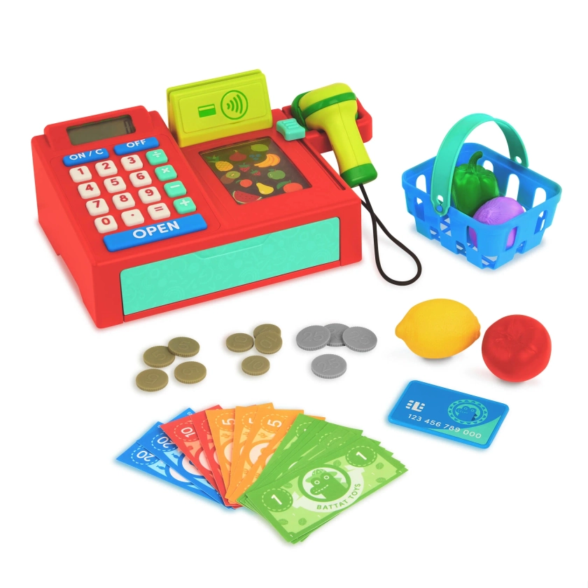 Battat Ring It Up Register Cashier Plastic Set with 35pcs Calculator, Toddler and Preschool Toys