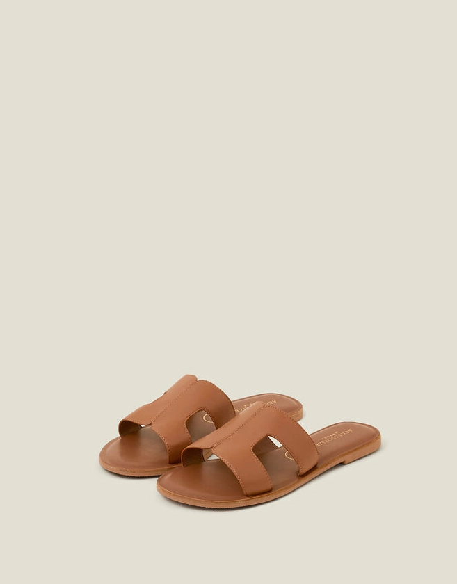 Wide Fit Cut-Out Leather Sandals Tan