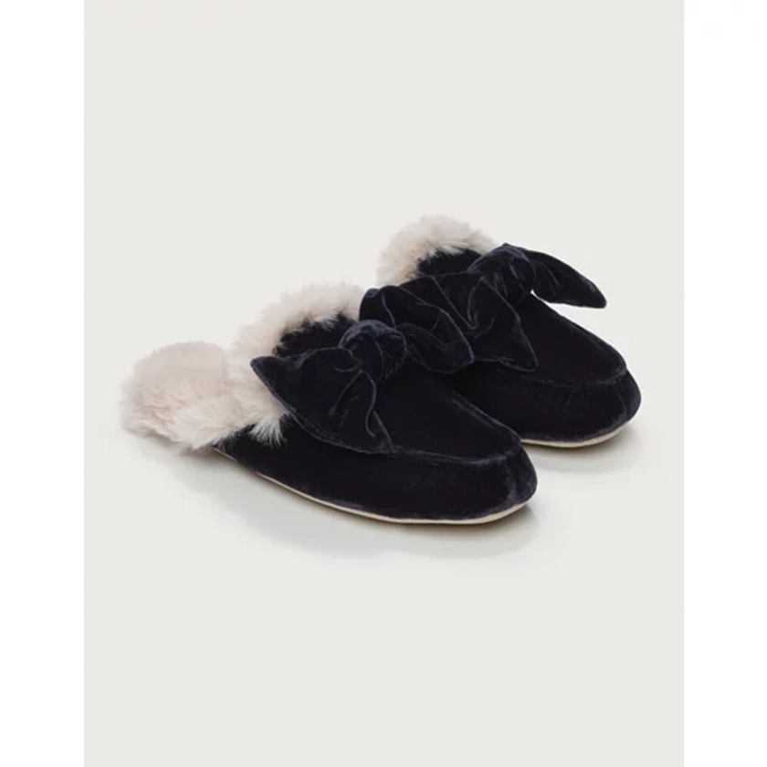 Velvet Bow Slider Slippers | Slippers, Socks & Sleep Accessories | The White Company