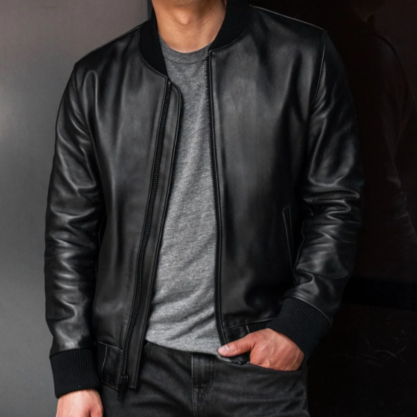 Men's Bomber Jacket In Black Leather - Thursday