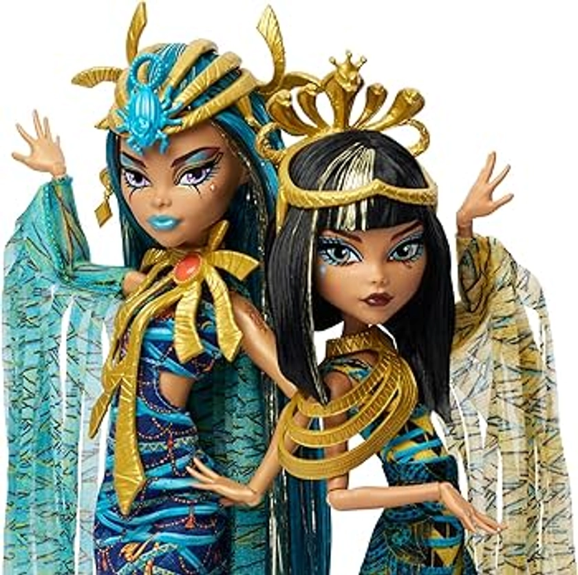 Monster High Momies Majestueuses Coffret de Deux poupées à Collectionner Cleo et Nefera De Nile avec Accessoires dorés et vêtements de qualité supérieure, HXJ01