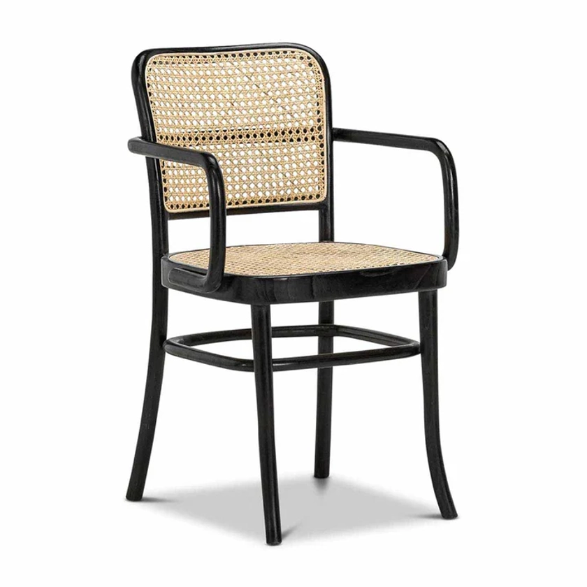 Bentwood Rattan Dining Arm Chair - Black / Natural