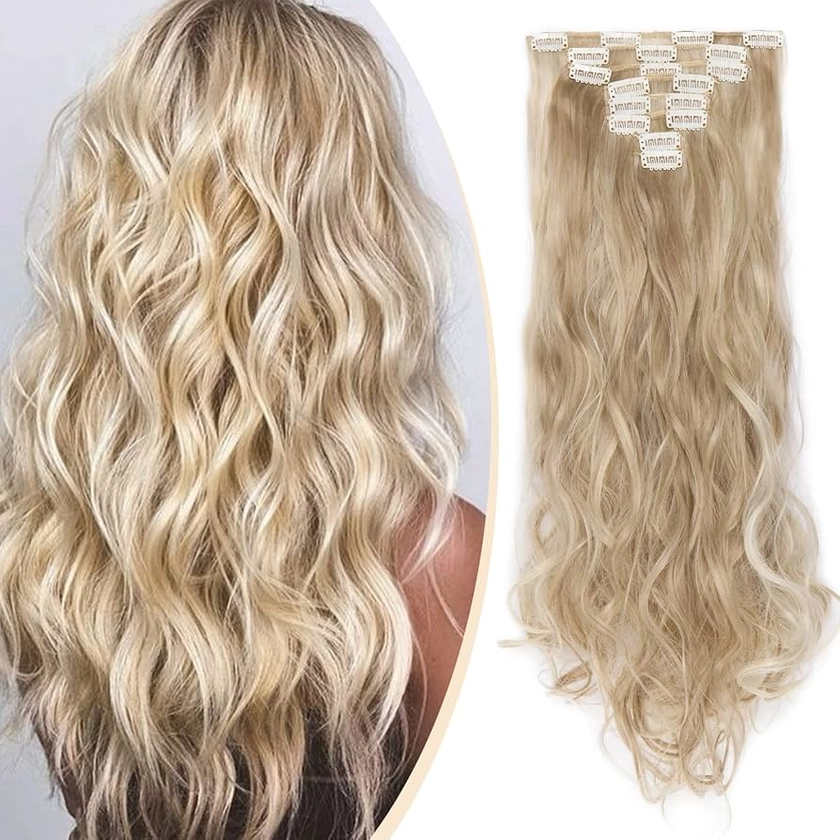 S-noilite 17-26 Inches(43-66cm) 8pcs Long Full Head Clip In Hair Extensions Extension Sexy Lady Fashion Choice 60 Colours (24 Inches-Curly, Sandy blonde & bleach blonde)