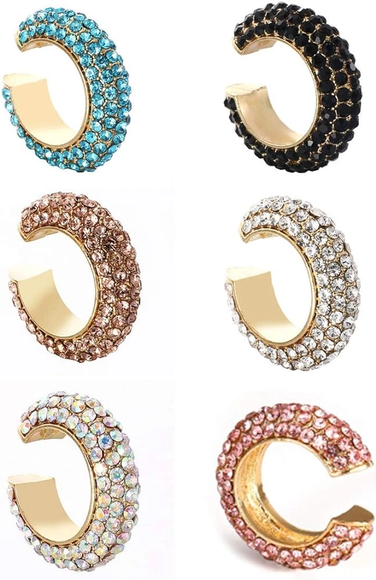 6 Pcs Non Pierced CZ Ear Cuffs Earring Bohemia Stackable Rhinestone C-shape Earrings Colorful Cartilage Ear Clips for Women Girls Wedding Jewelry-gold