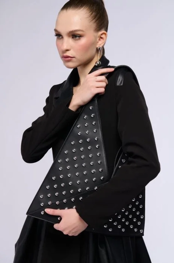 ON THE TOWN STUDDED FAUX LEATHER TOTE