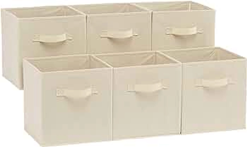 Amazon Basics Collapsible Fabric Storage Cubes Organizer with Handles, 10.5"x10.5"x11", Beige - Pack of 6
