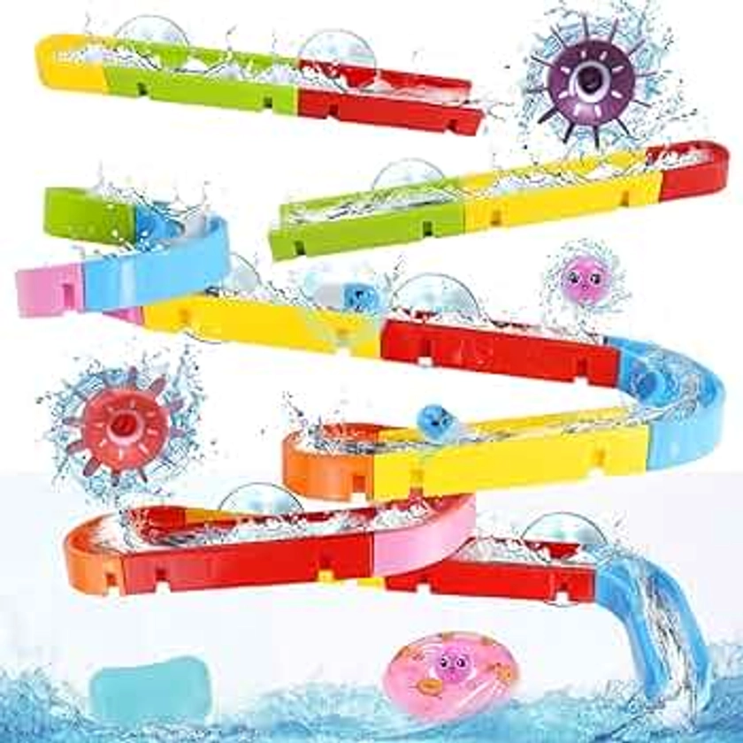 Bath Toys for Kids Ages 2-4-8 Mold Free Toddler Bath Toys DIY Bathtub Shower Toys with Suction Cups Water Slippery Slide Track Birthday Gift for Boys Girls Bath Time Ages 2 3 4 5 6 7 8(38PCS)