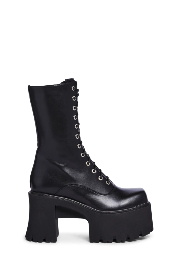 Lamoda Lace Up Zipper Platform Boots - Black