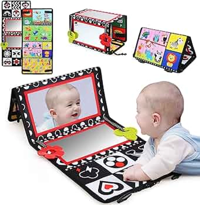 LEADSTAR Jouet Bébé 0-18 Mois,Miroir Eveil Montessori Noir et Blanc Jouets Sensoriels,Jeux avec Miroir Pliable Cadeau Bebe Naissance Fille Garcon Bebe 0 3 6 12 Mois