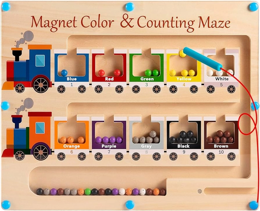 Magnetic Color and Number Maze Board Wooden Montessori Fine Motor Skills Toys for 2 3 Year Old Preschool Learning Activities Classroom Must Haves Sorting Travel Toys for Toddlers 1-3 2-4 Boys Girls