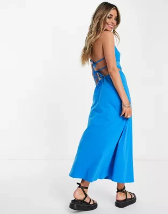 ASOS DESIGN - Robe longue dos nu ouverte dans le dos - Bleu vif