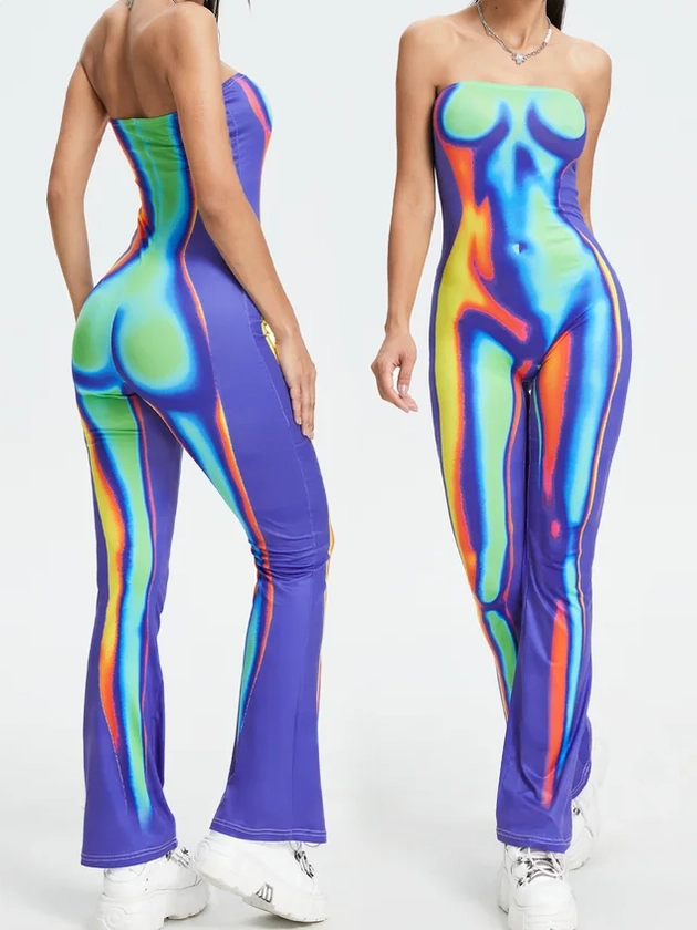 Edgy Multicolor Body print Tube Jumpsuit | kollyy