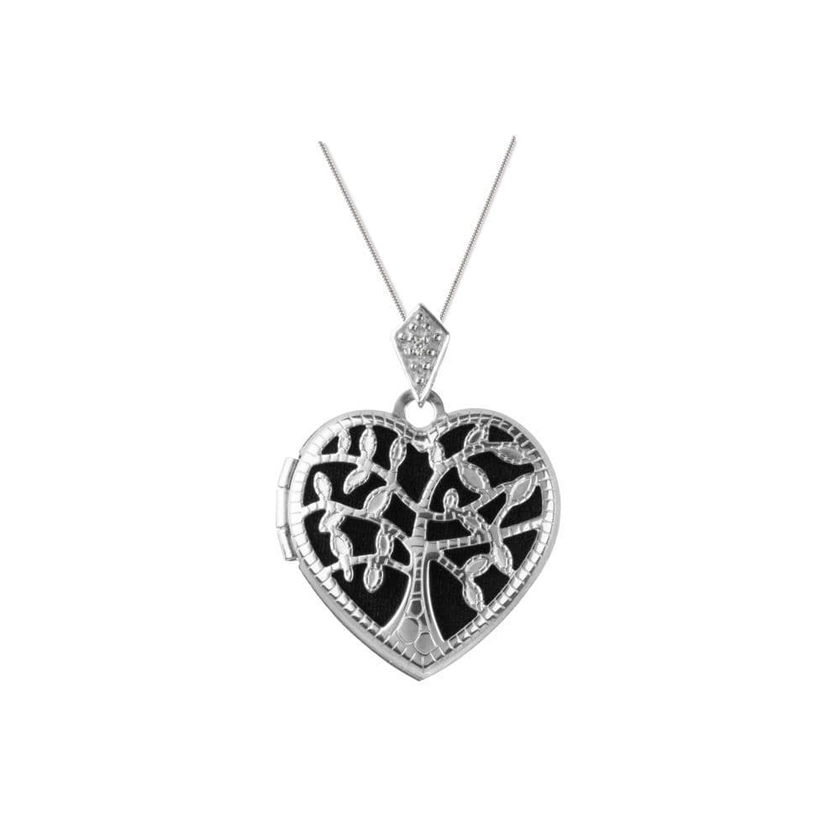 Sterling Silver Cubic Zirconia Set Bail Tree Of Life Heart Locket