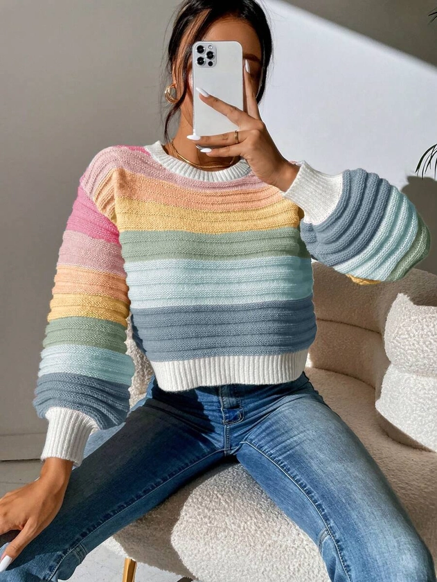 SHEIN EZwear Color Block Drop Shoulder Sweater