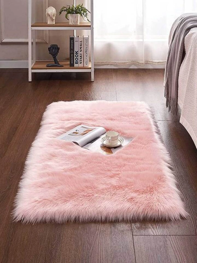 1pc Solid Rug, Minimalist Polyester Fluffy Decor Bedroom Rug For Home